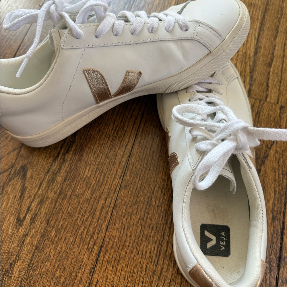 Veja White and Gold Sneakers